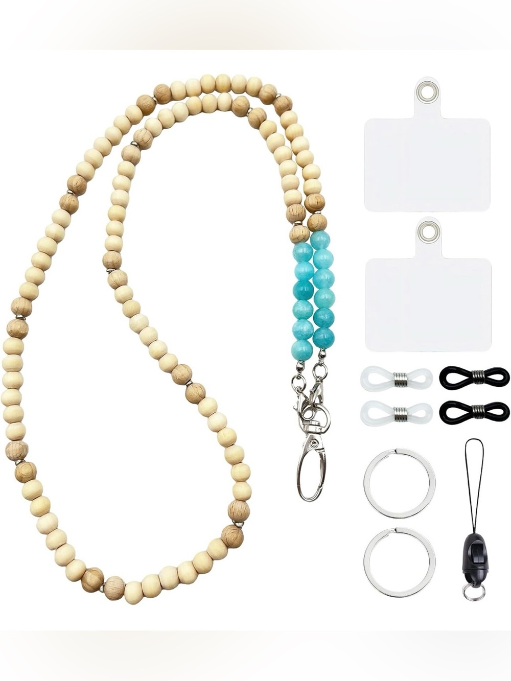 Wood Beaded Lanyard with Turquoise Accent